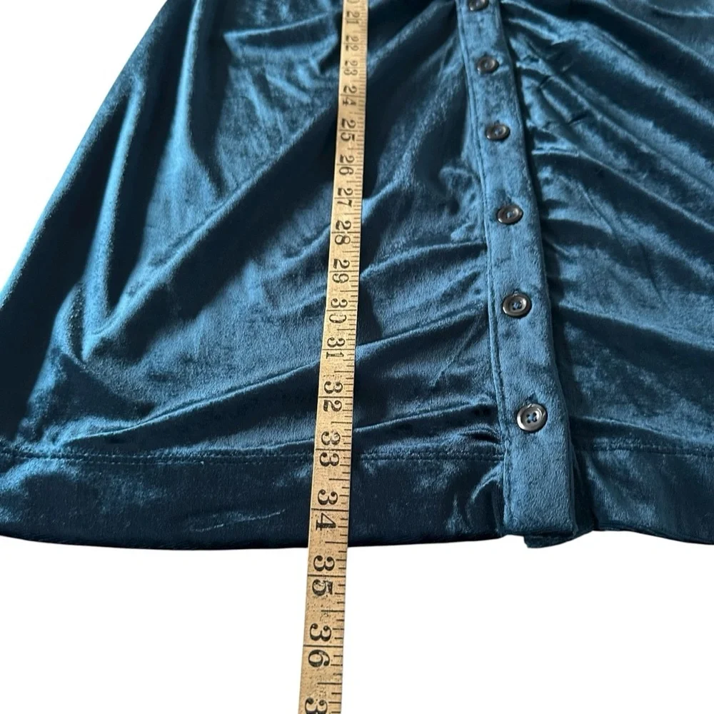 NWT FREE PEOPLE Shayla Blue Velvet Button Down Mini Dress Size Large